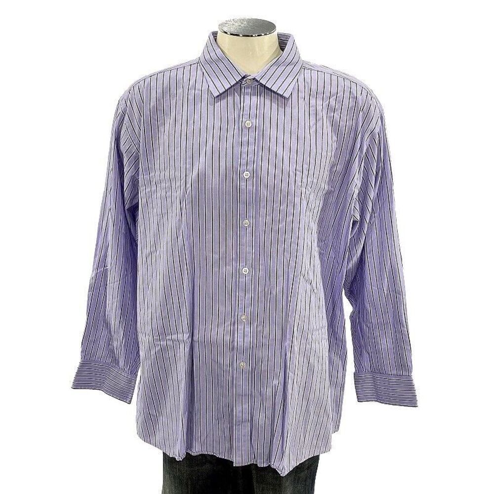 Michael Kors Button Shirt 18.5 34/35 Stripe Purple‎ Cotton Work Mens